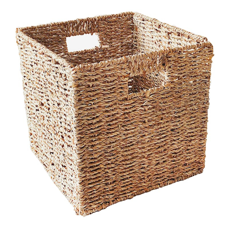 Natural Woven Seagrass Storage Basket with Cutout Handles, 10.5" | At Home