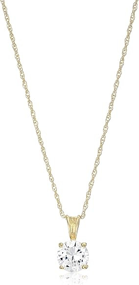 Amazon Essentials Plated Sterling Silver Cubic Zirconia Round Cut Solitaire Pendant Necklace, 18" | Amazon (US)