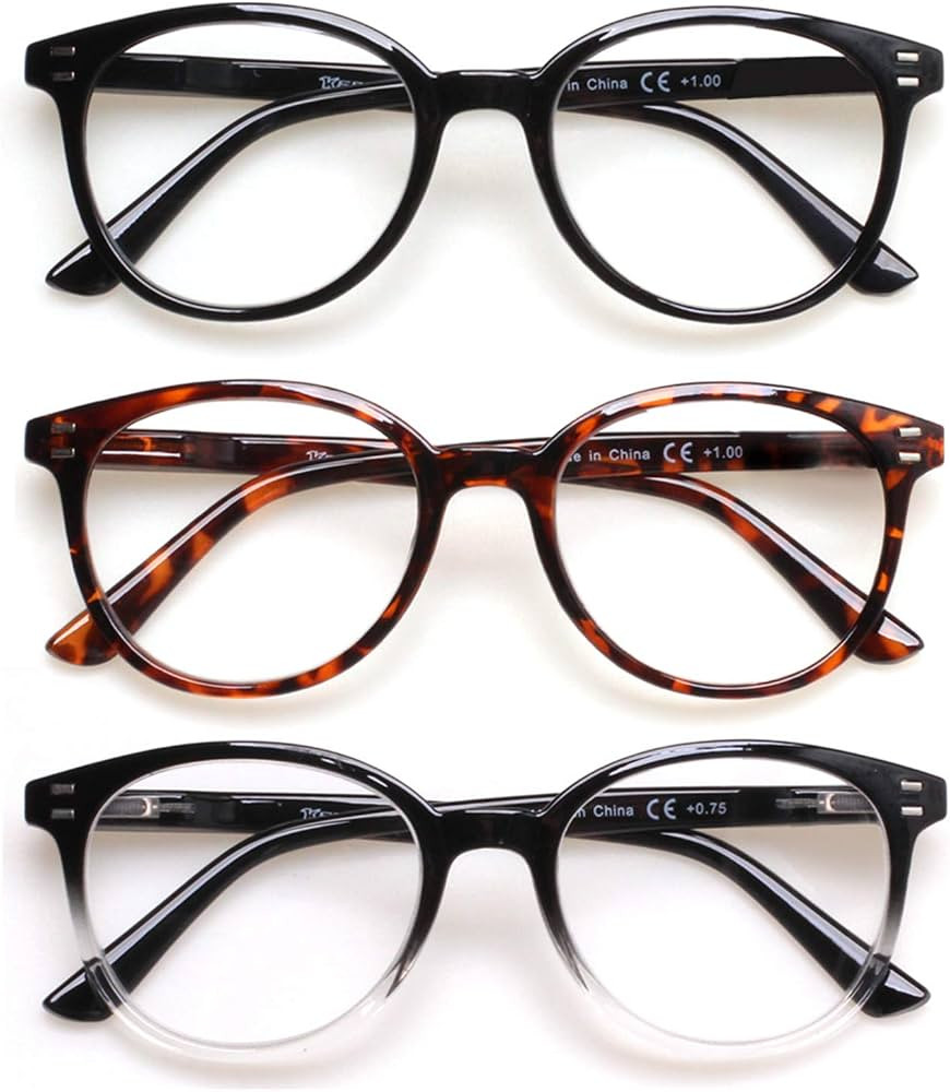 3 Pack Reading Glasses Spring Hinge Stylish Readers Black/Tortoise for Men and Women (3 Mix, 1.0)... | Amazon (US)