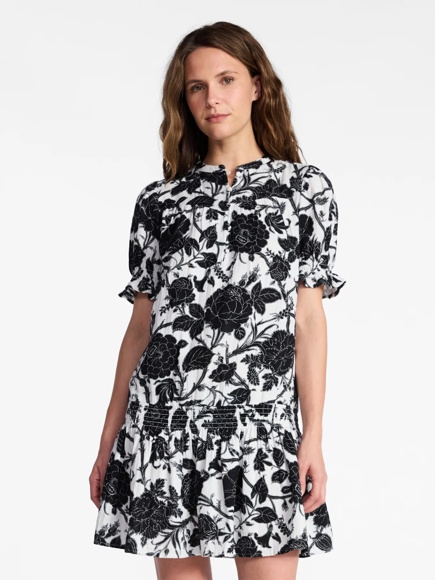 Time and Tru Women's Cotton Double Cloth Mini Dress with Drop Waist, Sizes XS-XXXL | Walmart (US)