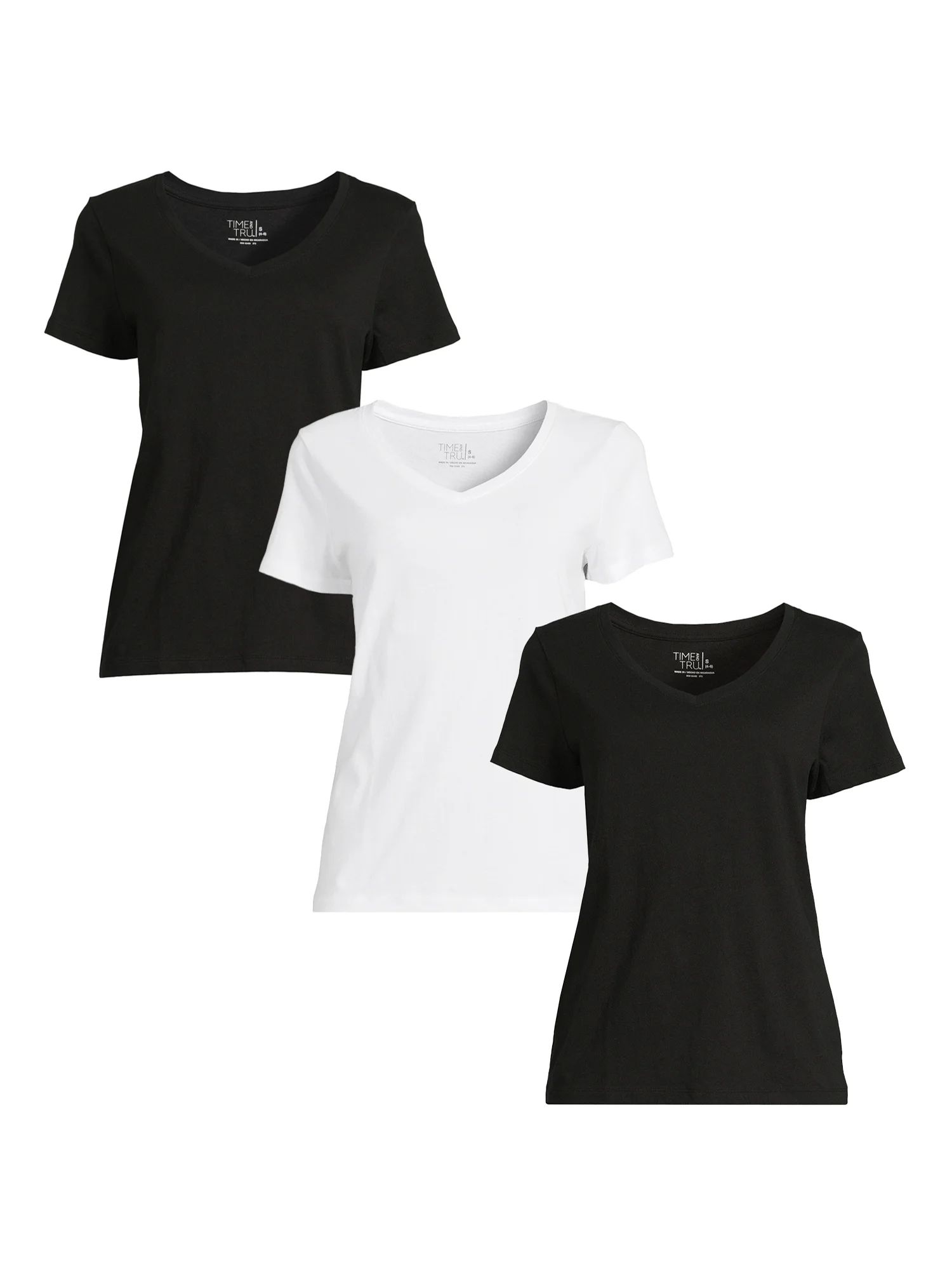Time and Tru Women's V-Neck Tee with Short Sleeves, 3-Pack, Sizes XS-3XL | Walmart (US)