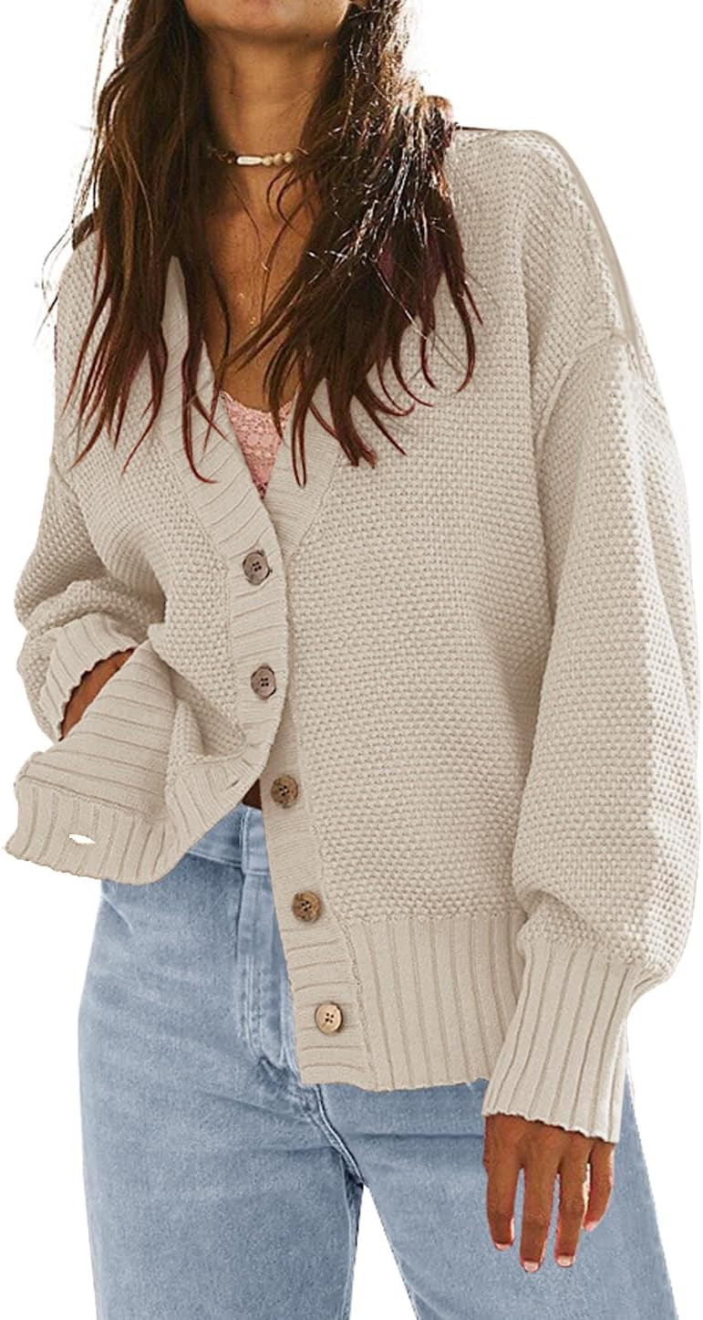 Cardigan for Women 2023 Fall Trendy Open Front Knit  Button Cardigan Sweaters Loose... | Amazon (US)