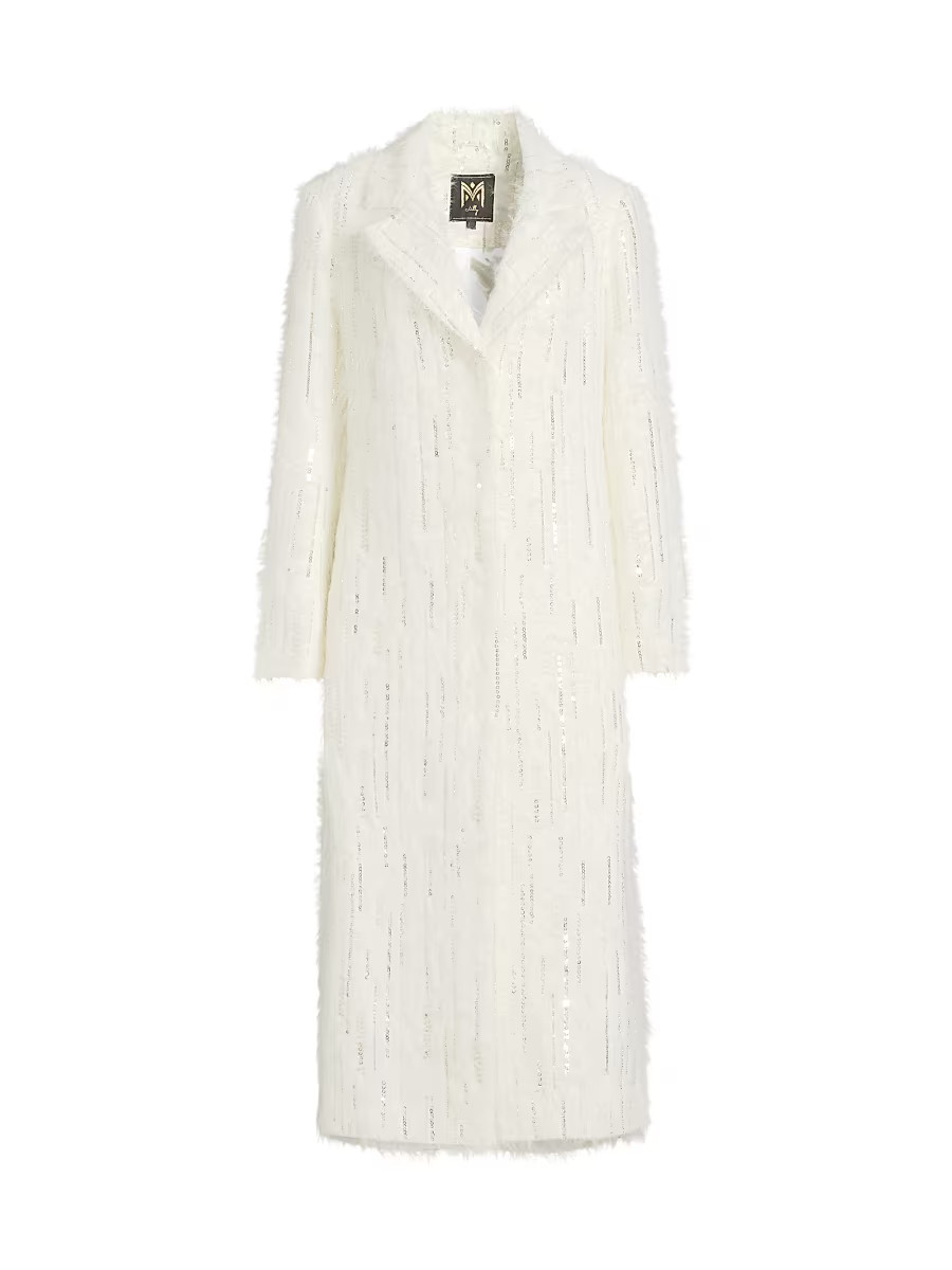 Women's Rhinestone-Embellished Long Coat - White - Size Large | Saks Fifth Avenue