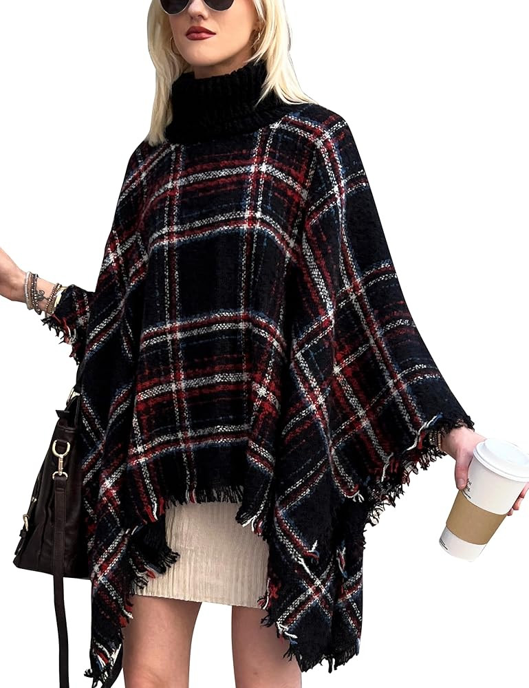 CATCHY & CRAFTY Poncho Knitted Cape Shawl Wrap Cardigan for Women Elegant Pullover Sweater Holida... | Amazon (US)