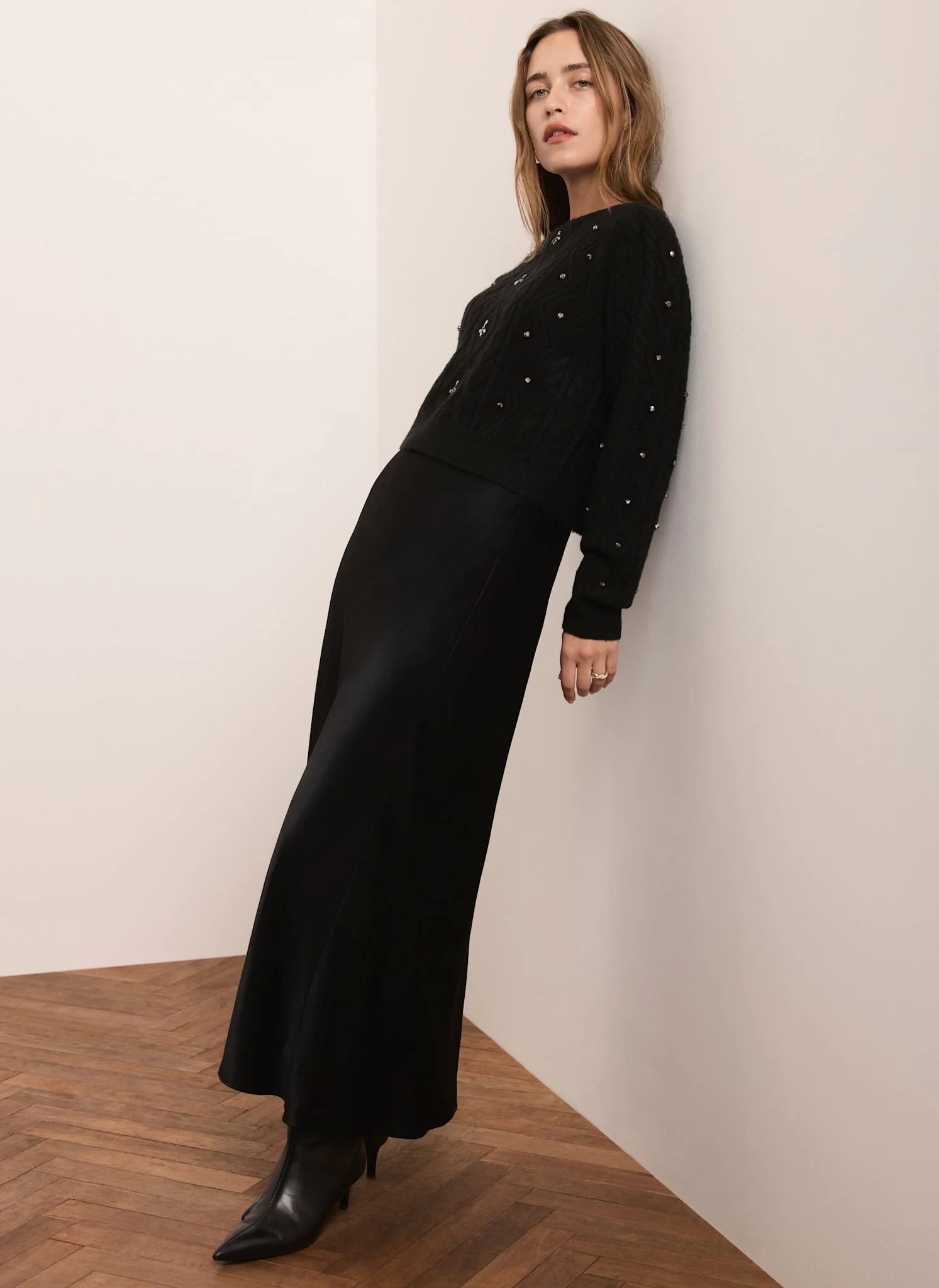 Black Layered Embellished Jumper Maxi Dress | Mint Velvet