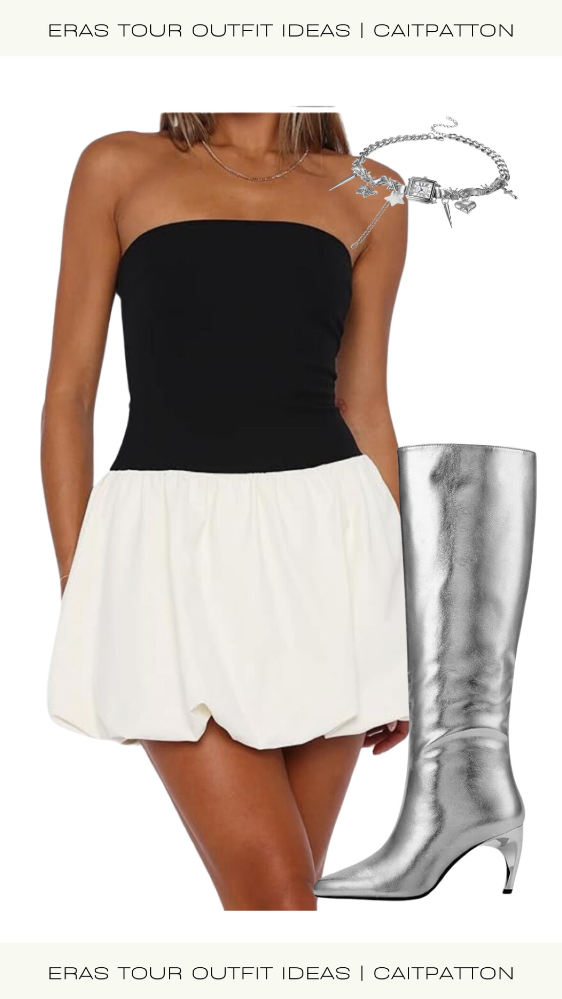 Tortured poets department outfit idea, tortured poets department outfit, tortured poets department outfits, tortured poets department era, TTPD outfits, TTPD outfit idea, TTPD outfit, TTPD era, eras tour outfit idea, eras tour outfit ideas, Taylor swift eras tour, Taylor swift concert, bubble hem dress, color block dress, metallic boots,
Silver boots; heeled boots, clock necklace, watch necklace, clock choker, watch choker 

#LTKStyleTip #LTKShoeCrush #LTKParties