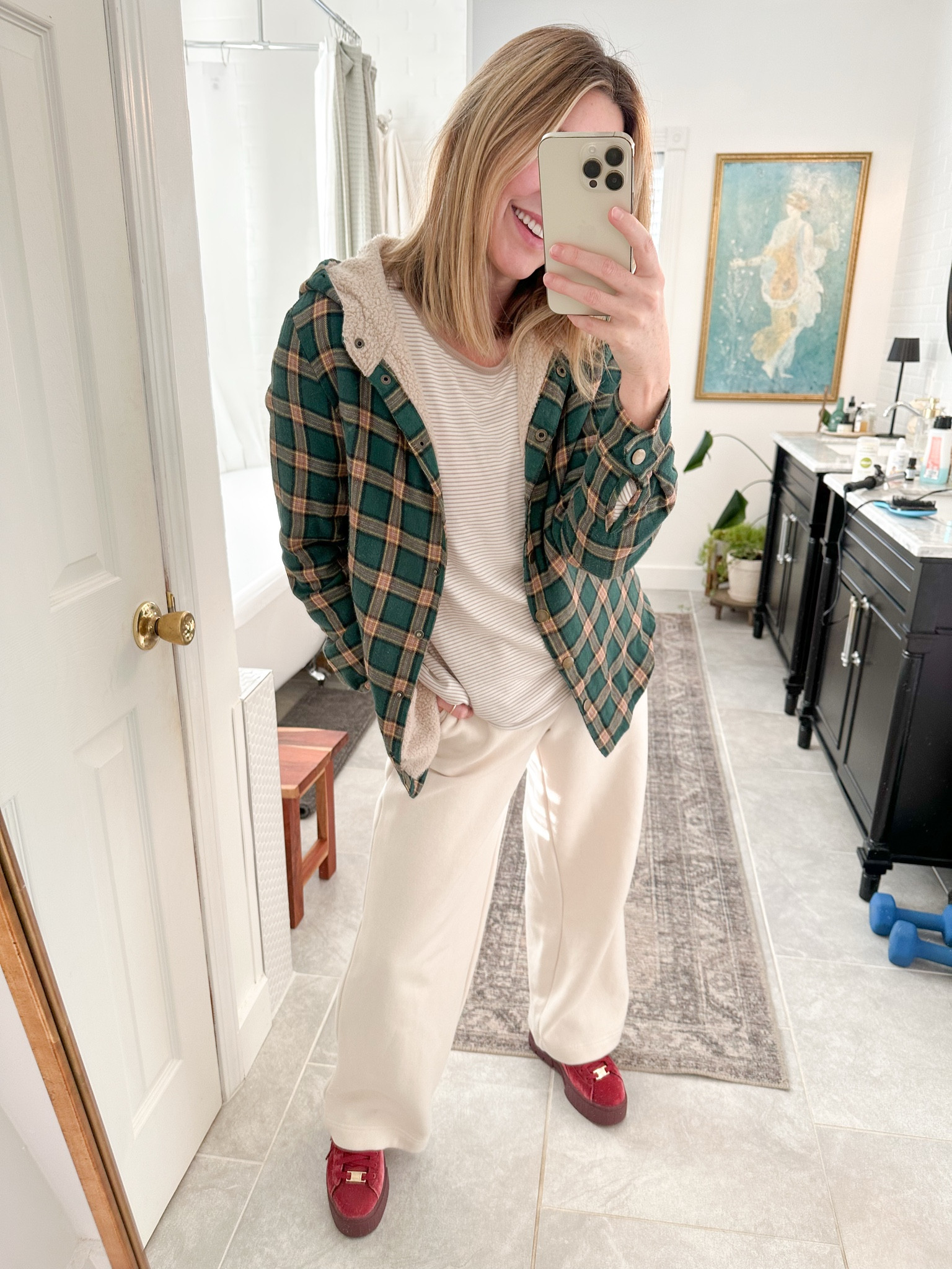 Casual holiday ootd
Casual winter outfit ideas
Plaid jacket, wide leg pants, platform velvet sneakers

#LTKStyleTip #LTKFindsUnder50 #LTKSaleAlert
