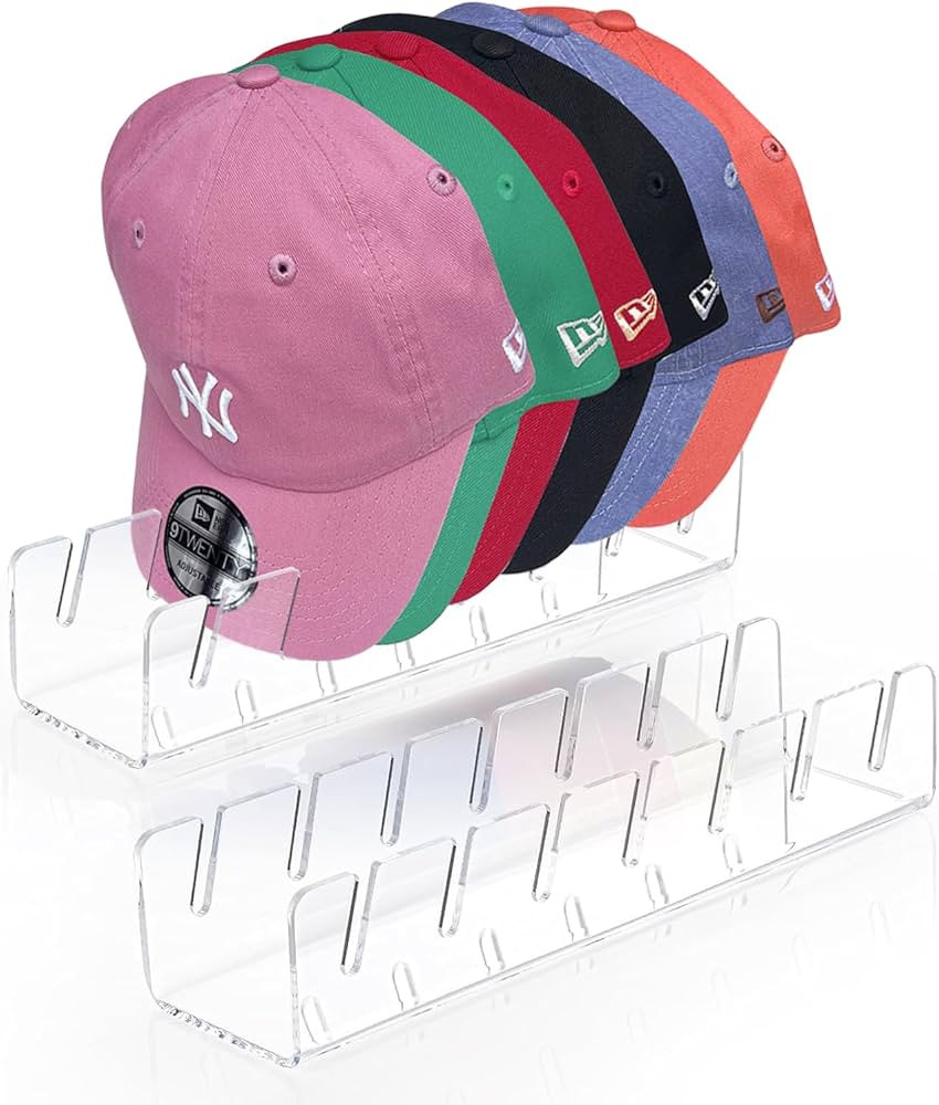2 Pack Hat Stand for Baseball Caps Display and Organizer, No Install Acrylic Hat Holder for 14 Ba... | Amazon (US)