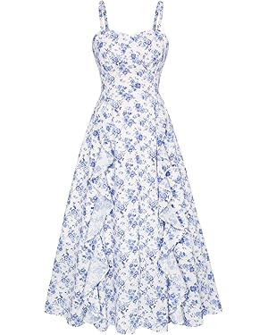 Belle Poque Sun Dresses for Women 2024 Boho Midi Dresses Casual Spaghetti Ruffle Dress Wedding Gu... | Amazon (US)