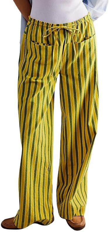 Y2k Striped Pants for Women Elastic Drawstring High Waist Wide Leg Pants Vintage Streetwear Loung... | Amazon (US)