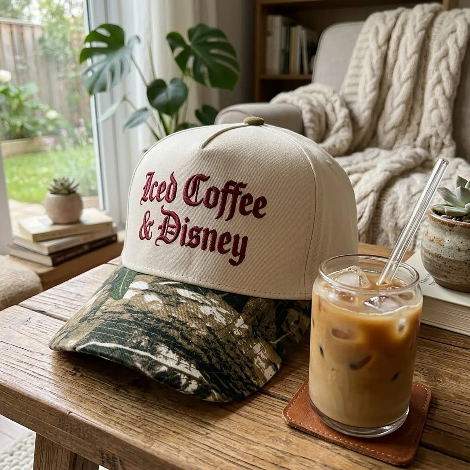 Embroidered Iced Coffee And Magical Land Camo Cap, Vintage Theme Park Trip Camouflage Brim Cap, C... | Etsy (Global)