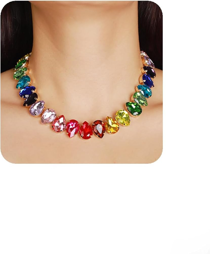 Sparkle Colorful Full Rhinestone Choker Oval Crystal Chain Collar Stunning Boho Crystal Statement... | Amazon (US)