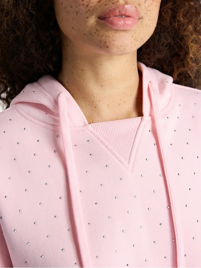 No Boundaries Faux Rhinestone Cropped Hoodie and Shorts Set, 2-Piece, Women’s - Walmart.com | Walmart (US)