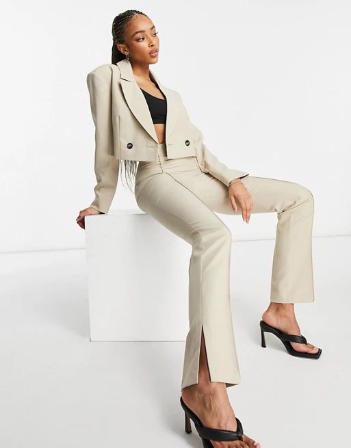 ASOS DESIGN mansy suit skinny split side trouser in camel | ASOS (Global)