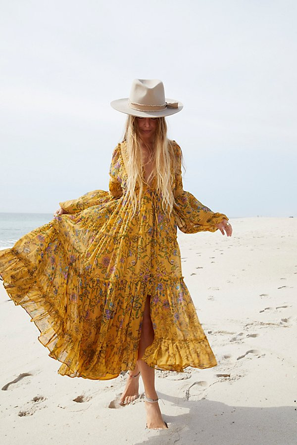 Cassis Printed Chiffon Dress by Free People, Turmeric Combo, XS | Free People (Global - UK&FR Excluded)
