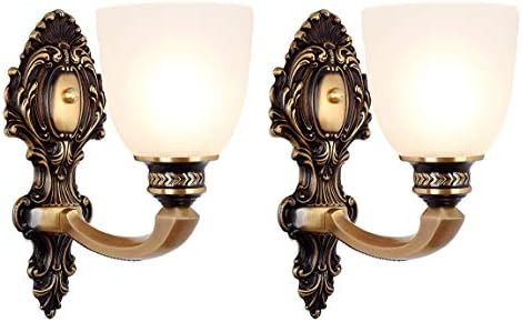 2 Pack Vintage Wall Sconce Brass Wall Mounted Light Ceiling Fixture with Milk White Glass Shades ... | Amazon (US)