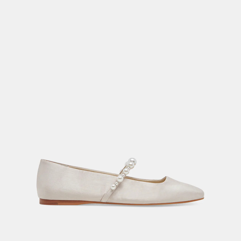 ROXANA PEARL BALLET FLATS IVORY SATIN | DolceVita.com