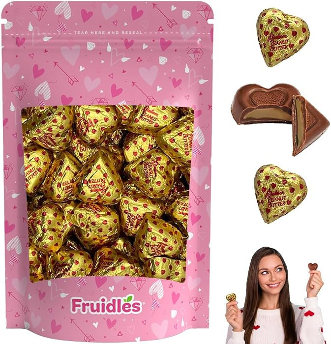 Fruidles Valentine's Milk Peanut Butter Chocolate Hearts, Milk Creamy Chocolaty Hearts, Holiday T... | Amazon (US)