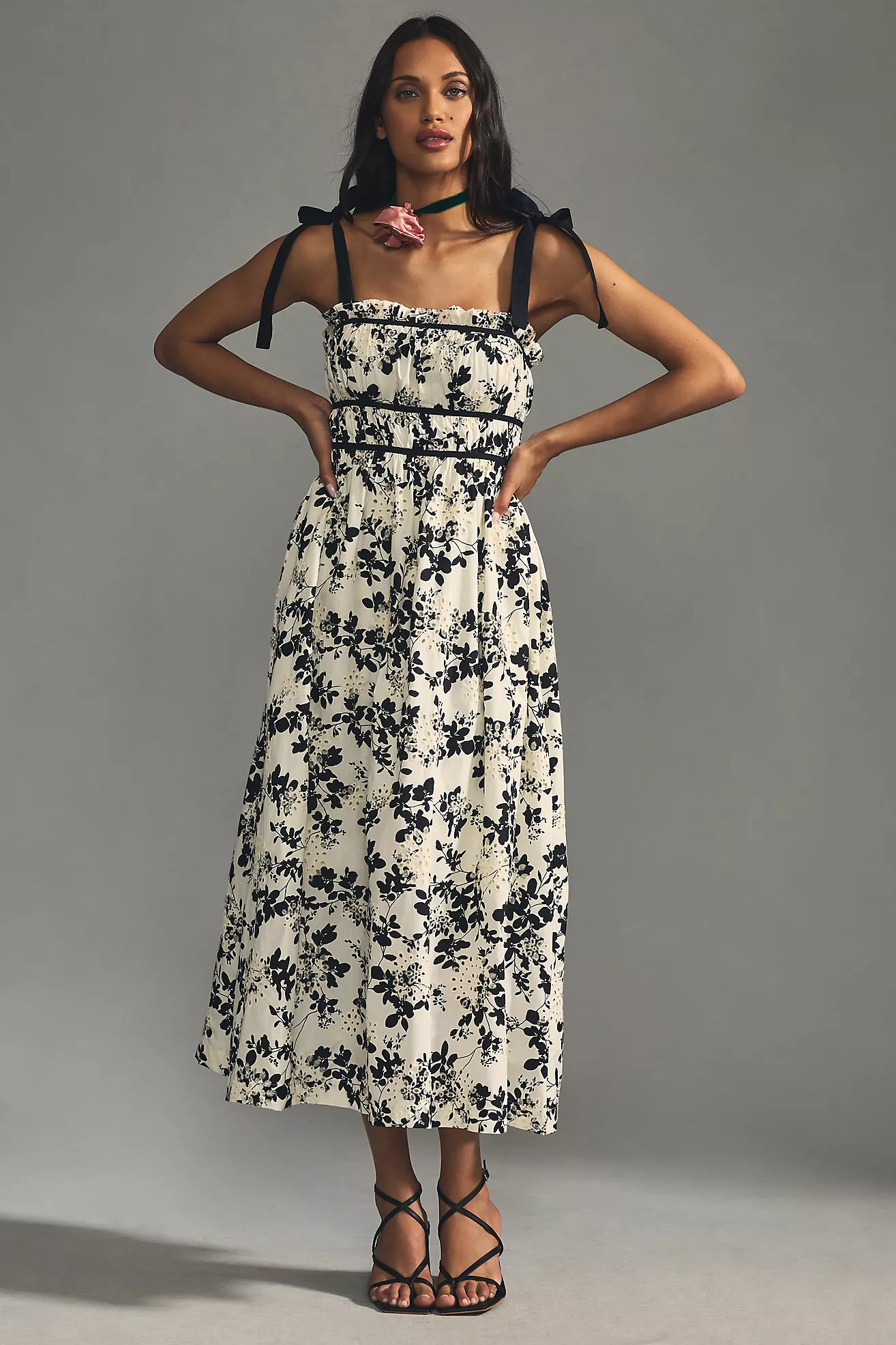 En Saison Square-Neck Shoulder-Tie Dress | Anthropologie (US)