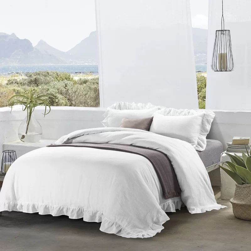 Adelynn Stone Washed Linen Ruffled Duvet Cover Set | Wayfair North America