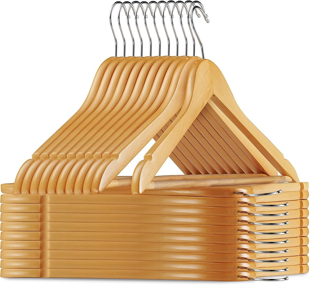 Solid Wood Suit Hangers - 20 Pack - with Non Slip Bar and Precisely Cut Notches - 360 Degree Swiv... | Amazon (US)