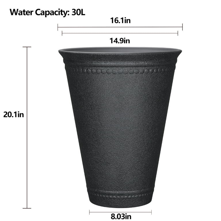 My Texas House 16.1" D × 20.1" H Asti Tall Black 100% Recycled Resin Tall Planter | Walmart (US)