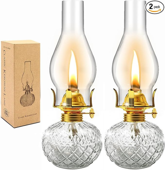 CHNLML 2 Pieces Large Chamber Oil Lamps, Glass Clear Kerosene Lamp Indoor Decorative Hurricane La... | Amazon (US)