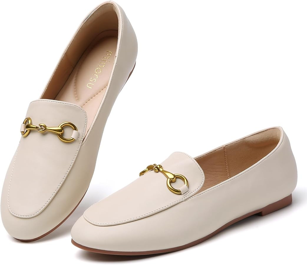 Minorsu Buckle Loafers for Women Slip On Round Toe Dress Flats Business Casual Work Driving Shoes | Amazon (US)