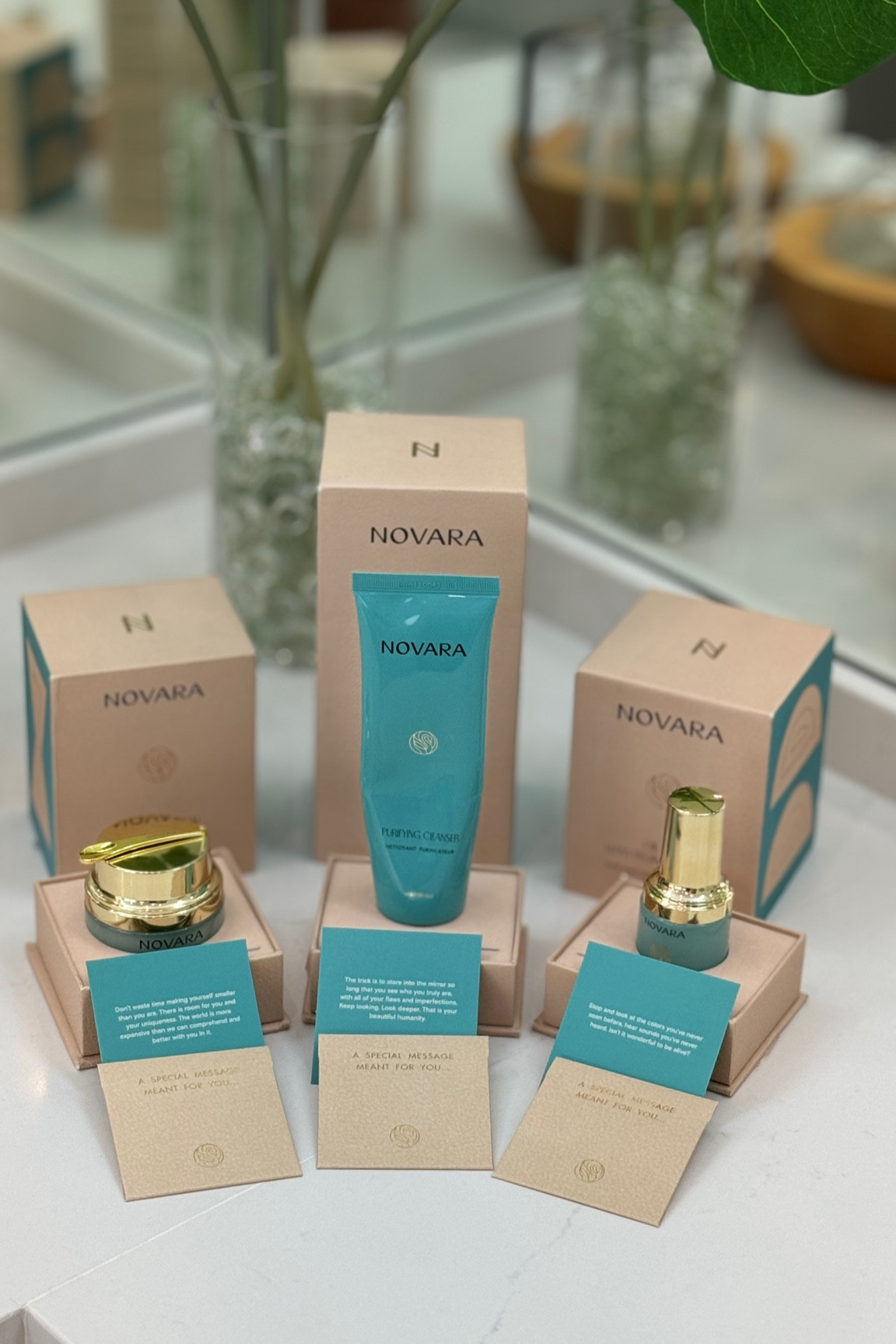 I’ve been using this luxurious collection from @novara lately and am seriously impressed! I’ve tried the cleanser, serum, and cream, and they all absorb quickly while combining Hyaluronic Acid, Hydrolyzed Collagen, and botanical extracts like Cactus and Lotus Flower. They plump my skin, reduce fine lines, and leave me with a firmer, radiant, and hydrated glow. And let me just say, the packaging is gorgeous! the color, the luxurious velvet, and the personalized motivational note make it feel extra special! Definitely a must-try! ♥️

#LTKSeasonal #LTKBeauty #LTKFindsUnder100