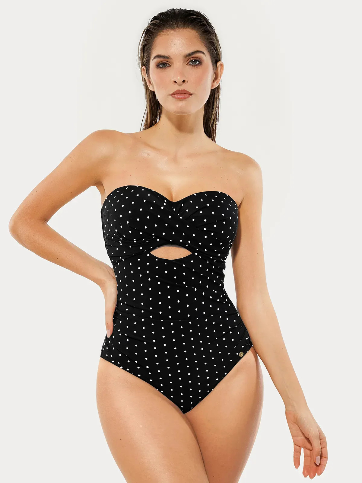 Twist & Shirred Sculpting One-Piece with Removable Straps - Polka Dot / S | Popilush