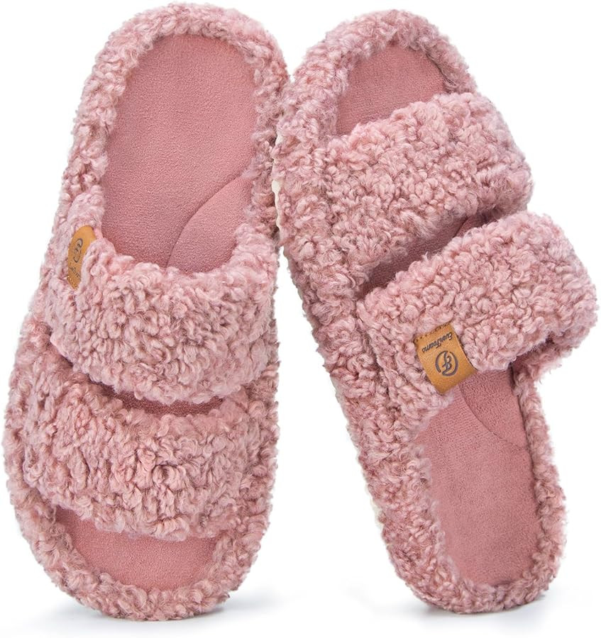 EverFoams Womens Fuzzy Open-toe Slippers Soft Comfy Memory Foam Indoor House Shoes | Amazon (US)