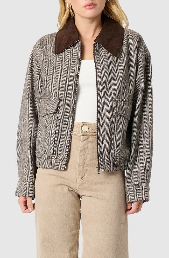 All in Favor Contrast Collar Herringbone Bomber Jacket | Nordstrom | Nordstrom