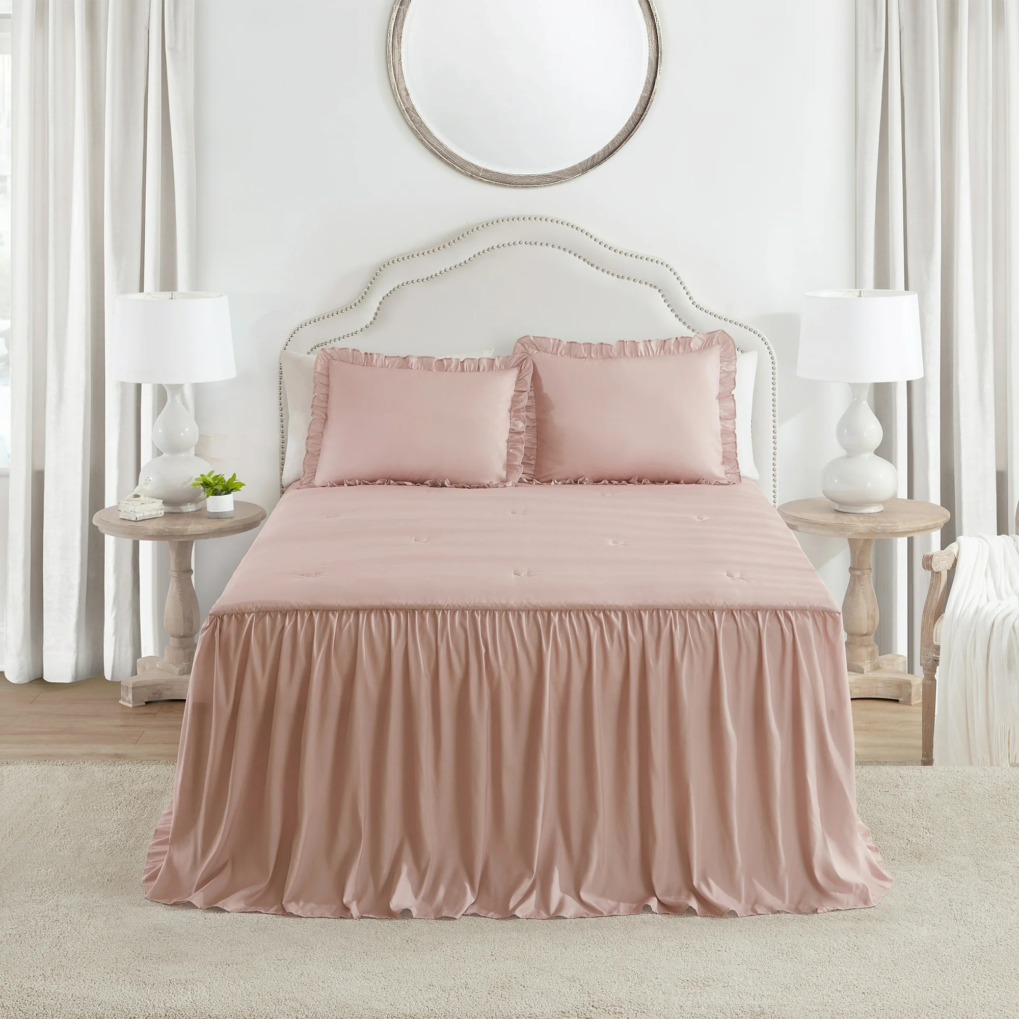 My Texas House Angelina Soft Wash Ruffle Bedspread Set, Twin, Rose Smoke | Walmart (US)