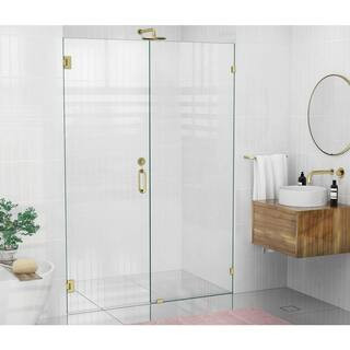 Illume 57 in. W x 78 in. H Wall Hinged Frameless Shower Door in Satin Brass Finish with Clear Gla... | The Home Depot
