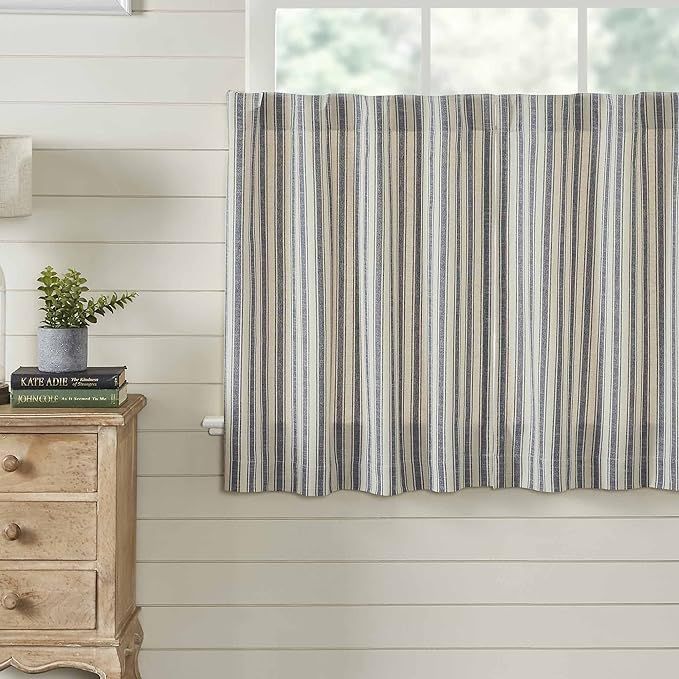 Market Place Blue Ticking Stripe Tier Curtains, Set of 2, 36" Long, Farmhouse Style Blue & Natura... | Amazon (US)