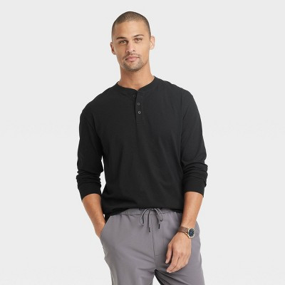 Men's Long Sleeve Henley Shirt - Goodfellow & Co™ Black XL | Target