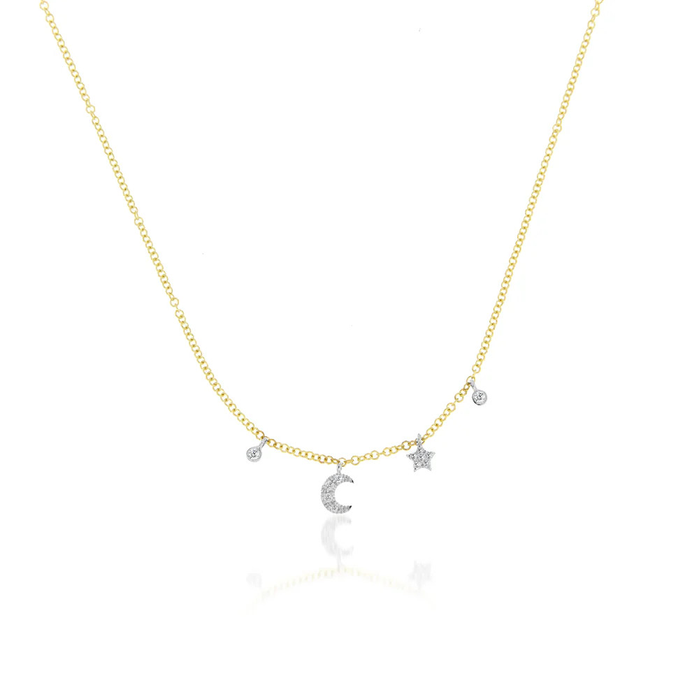 Mini Moon and Star Bezel Necklace | Meira T