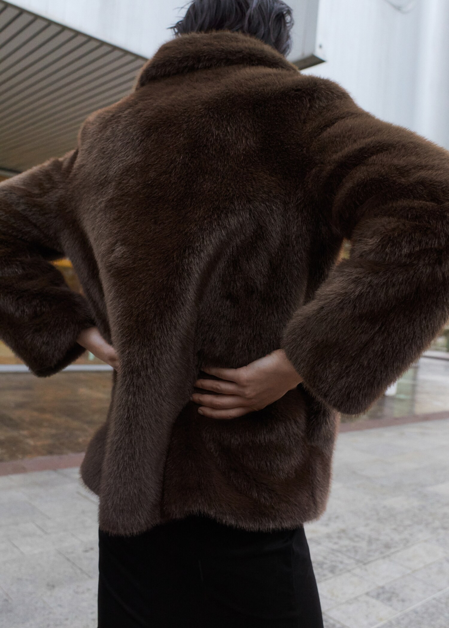 Faux fur effect coat with lapels | MANGO (UK)