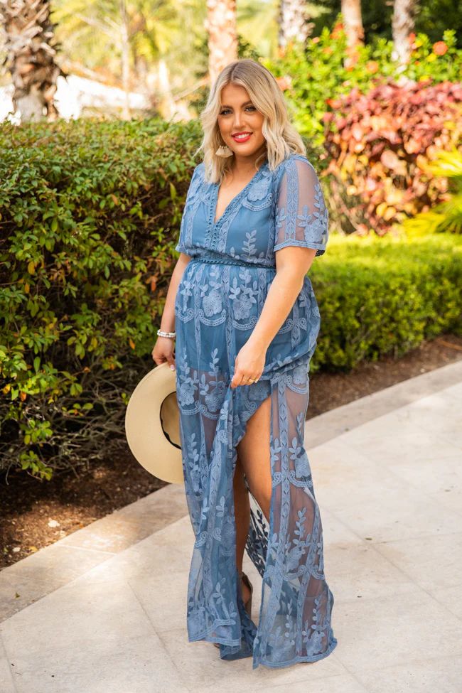 Crossing Paths Lace Maxi Blue Dress Romper FINAL SALE | The Pink Lily Boutique