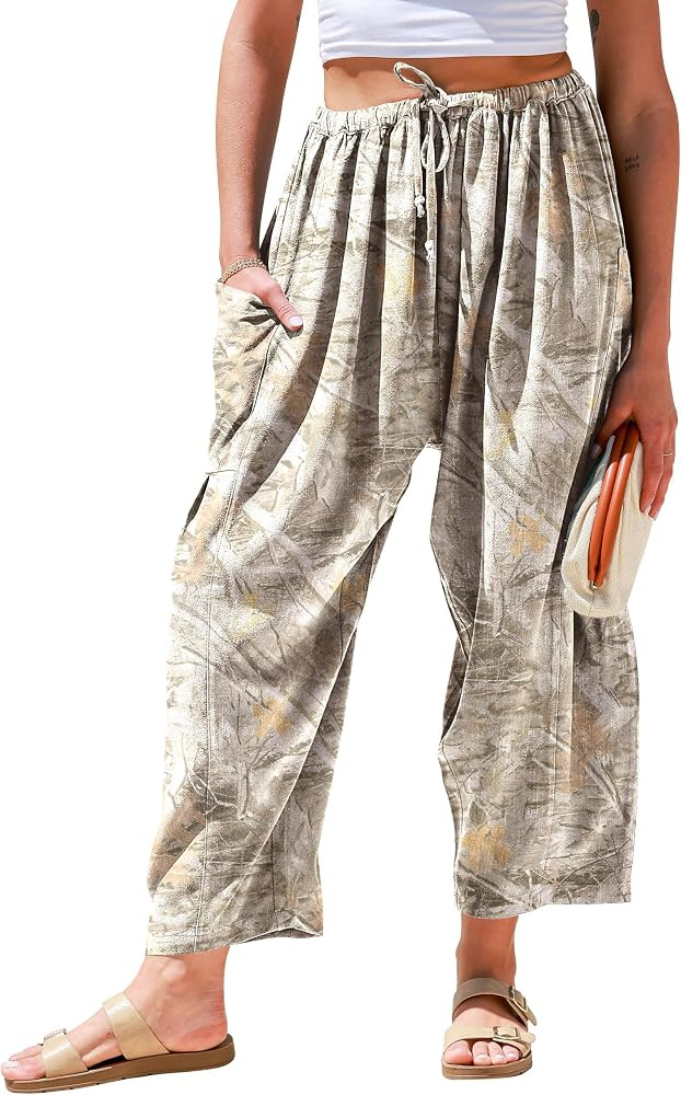 TARSE Womens Linen Wide Leg Pants Casual Loose Palazzo Harem Pants | Amazon (US)