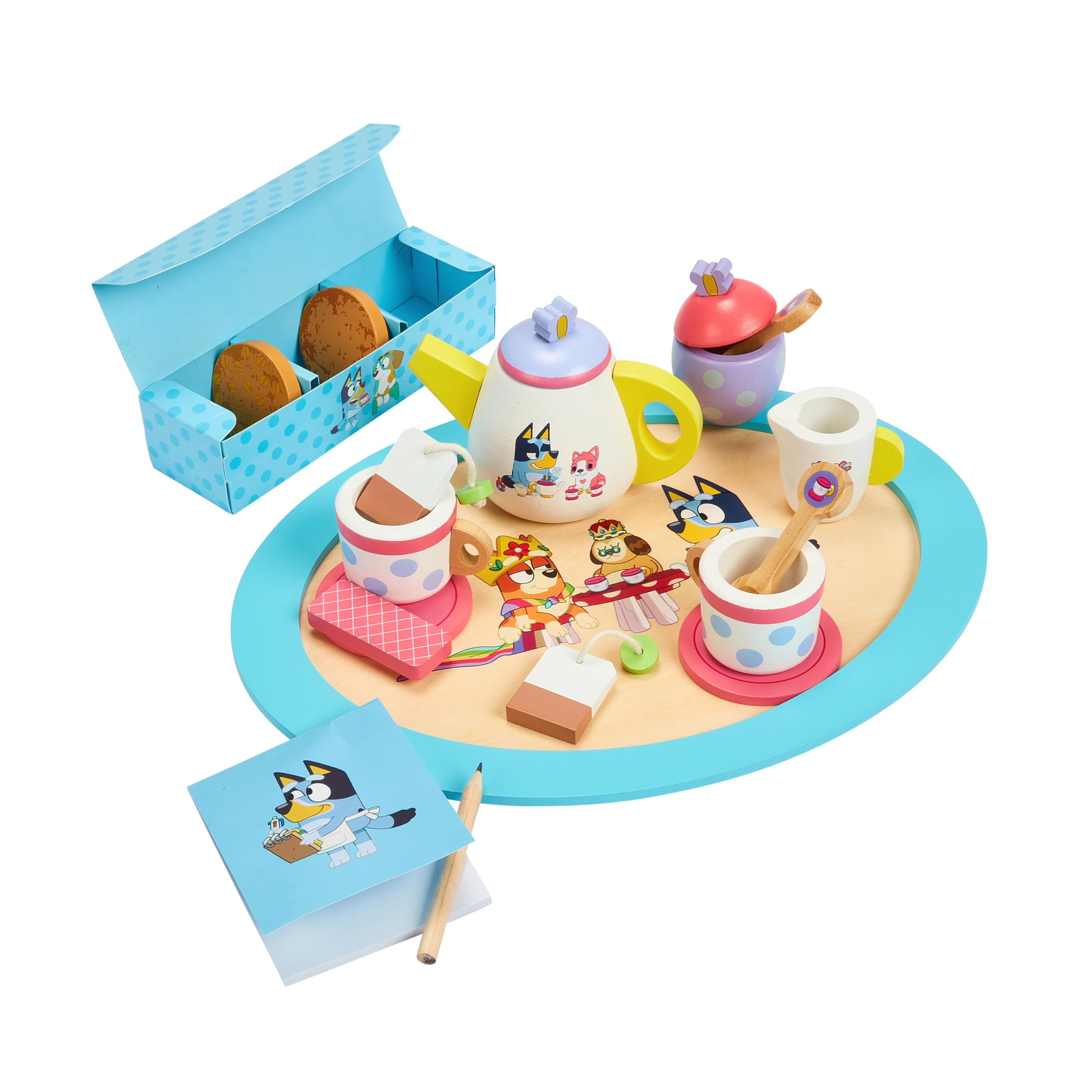 8th Wonder Bluey Toys Wooden Tea Party Set, 18-Piece Durable Toy Tea Set with Tray, Teapot, Teasp... | Amazon (US)