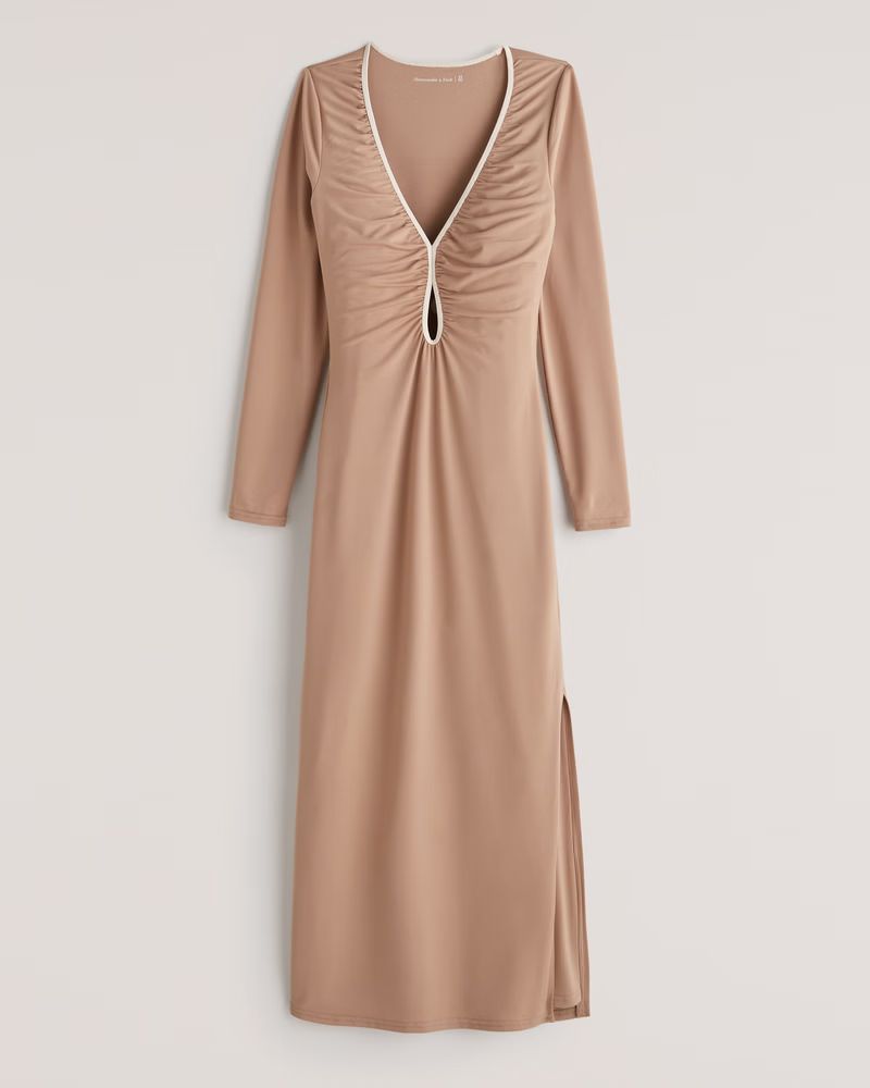 Women's Long-Sleeve Keyhole Knit Midi Dress | Women's New Arrivals | Abercrombie.com | Abercrombie & Fitch (US)