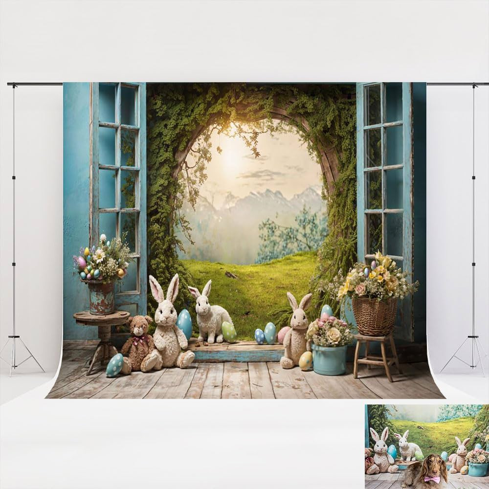 Kate 10x8ft/3x2.5m Easter Bunny Window View Backdrop Spring Green Grass Digital Printed Fabric Ba... | Amazon (US)