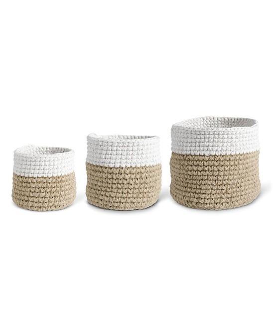 K&K Interiors Baskets - Tan & Cream Woven Basket Set | Zulily