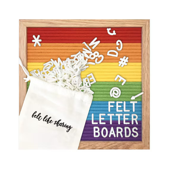 Rainbow Handmade Felt Letter Board Set With Wood Oak Frame | Etsy | Etsy (US)