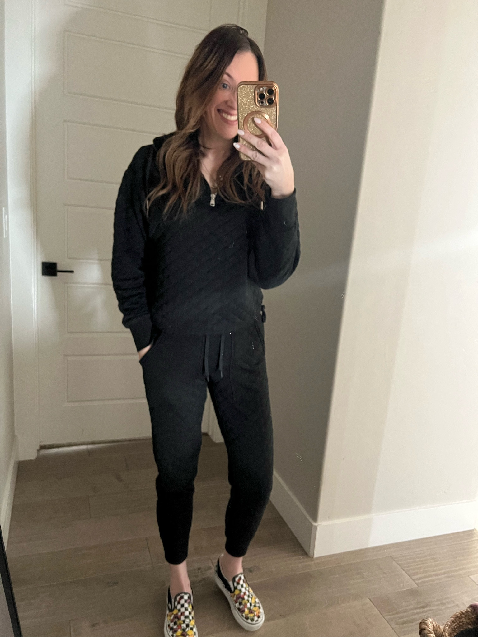Hey, fashion lovers! I'm so excited to share my latest outfit of the day with you all! This quilted set from Dicks is just amazing! The slim-fit joggers and the slightly cropped top are seriously flattering, and the black color is so versatile. It's perfect for running errands, working from home or even a quick gym session. I paired it with slip-on Vans for an effortless athleisure vibe that's perfect for the everyday look. Who else is loving the cozy yet chic look of jogger sets lately? Let me know in the comments! Don't forget to follow my shop @whatsthedealrandi on the @shop.LTK app to shop this post and get my exclusive app-only content. #ootd #joggerset #athleisure #quilted #casualstyle #everydayoutfit #liketkit #LTKstyletip #LTKunder50 #LTKfit


#LTKfit #LTKFind #LTKtravel