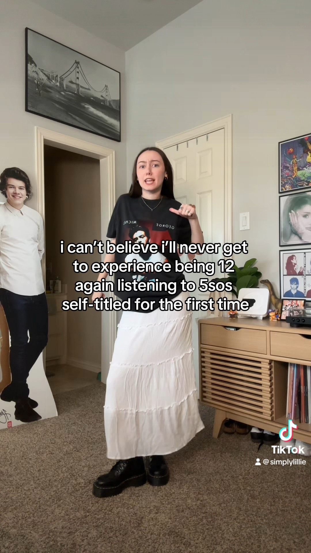 graphic tee + white maxi skirt