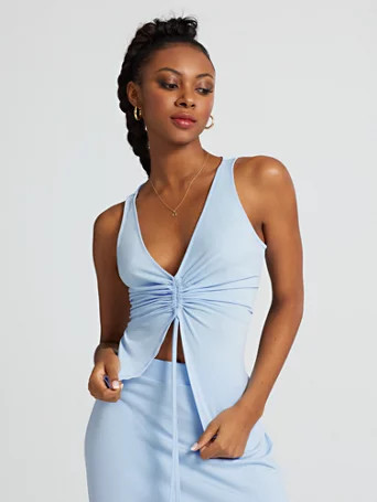 Gabrielle Union Milia Ruched-Front Top Size 2X-Large Spandex/Polyester NY & Co | New York & Company