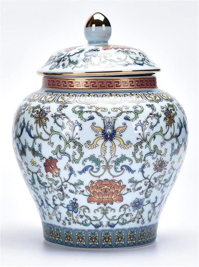 Ginger Jar Decorative Jar Ancient Chinese Imperial Enamel Porcelain (Small, White) | Amazon (US)