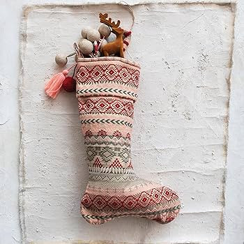 Creative Co-Op, Multicolor Woven Acrylic Jacquard Stocking with Pattern, Thread Embroidery, Tasse... | Amazon (US)